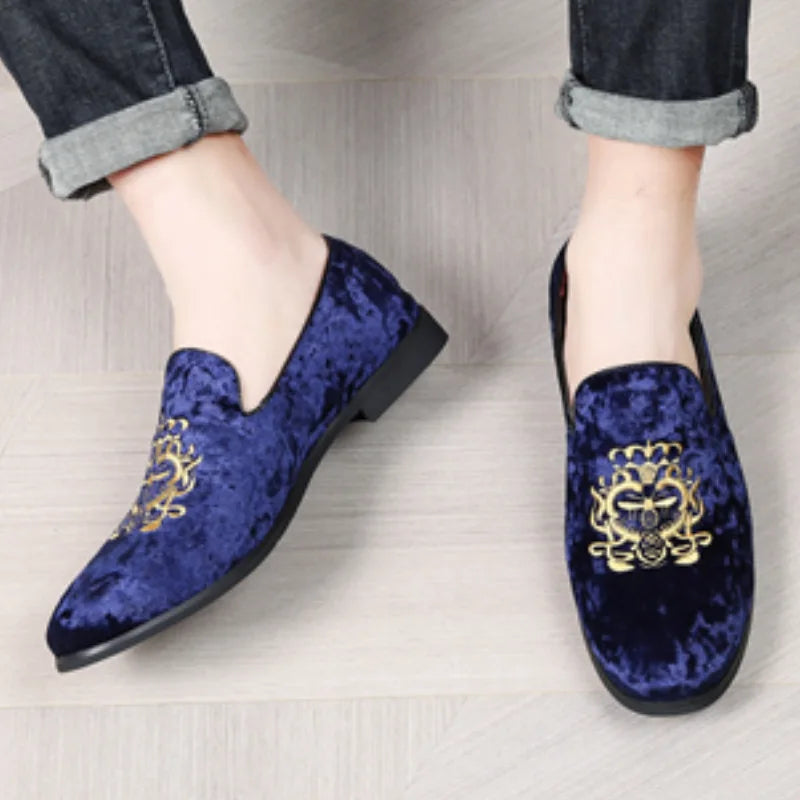 Luxury Suede Leather Shoes Men Big Size Wedding Dress Shoes designer Embroidery Loafers High Quality Oxford Men Flat Party Shoes