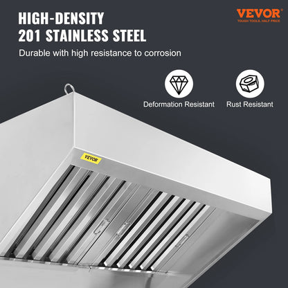 VEVOR 4/5/6/7/8/9FT Commercial Exhaust 201 Stainless Steel Concession Hood Under Cabinet Range Hood Kitchen Vent Hood Sliver