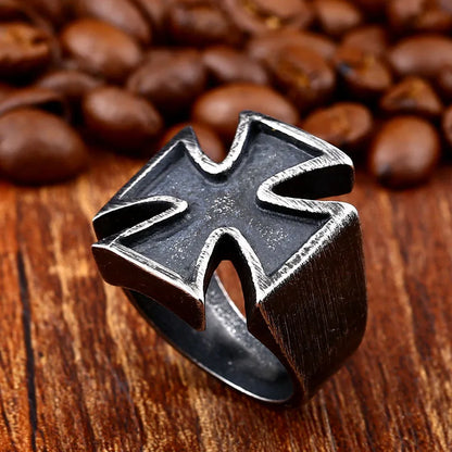 Retro Antique Black German Iron Cross Ring For Men Hip Hop Biker Rings Stainless Steel Cross Fashion Amulet Jewelry Gifts