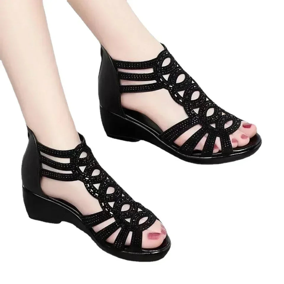 Soft Leather Roman Sandals Women 2024 Summer New Soft Sole Outwear Women's Wedge Shoes Fashion Casual Designer Shoe Ladies