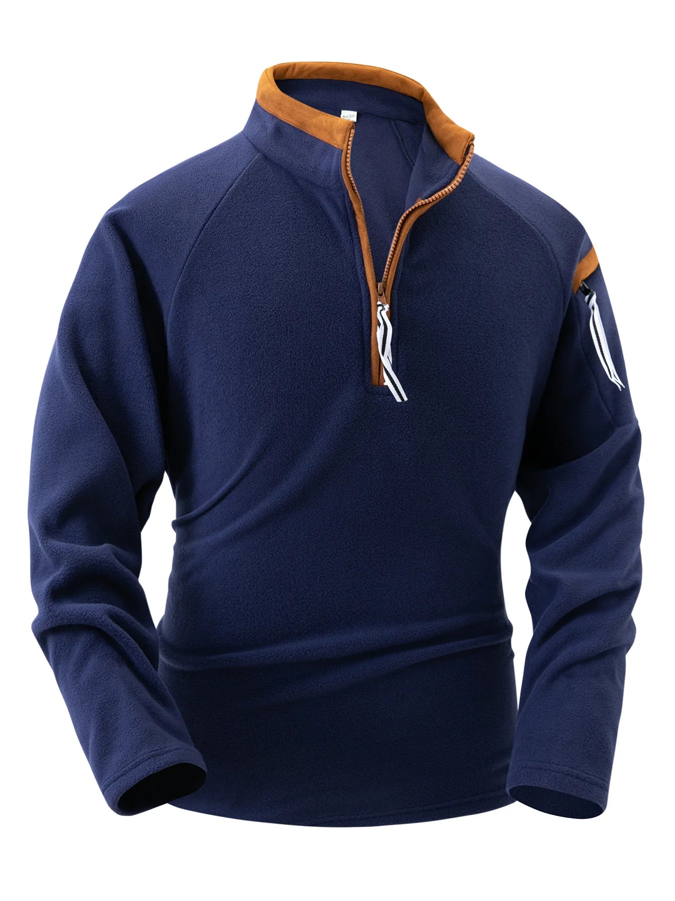 Men's stand collar half zip long sleeve hoodie pullover sports leisure muscle long sleeve Polo shirt Winter solid color clothing