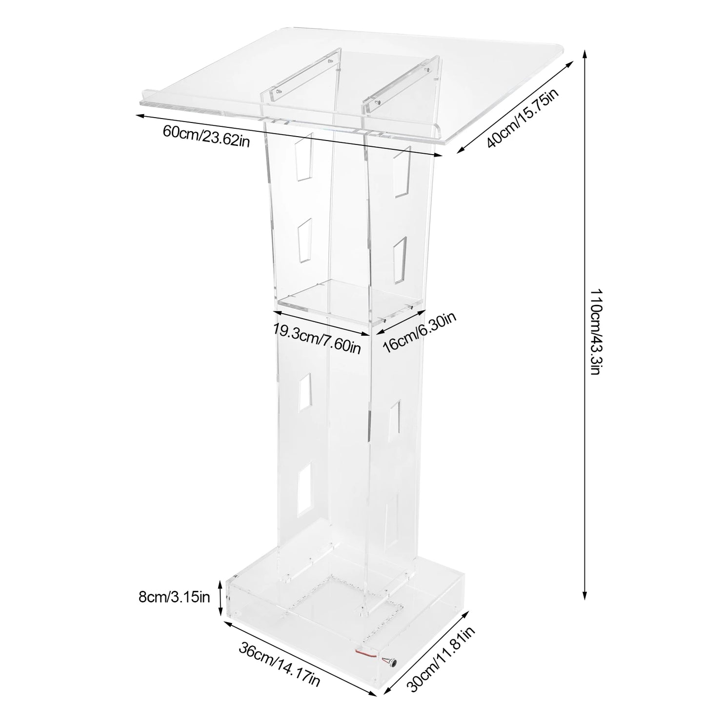 23.62 X 15.74in Acrylic Podium Clear Stand Desk with LED Light for Church Office