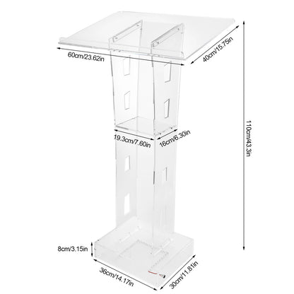 23.62 X 15.74in Acrylic Podium Clear Stand Desk with LED Light for Church Office