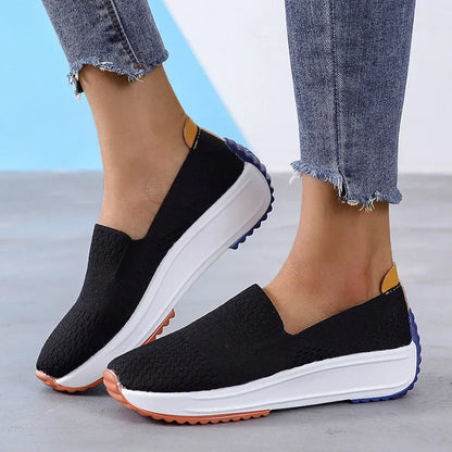 Outdoor Mesh Breathable Sneakers Women Flats Slip on Jogging Shoes Woman Light Wedge Footwear Summer Lady soft sole Loafers