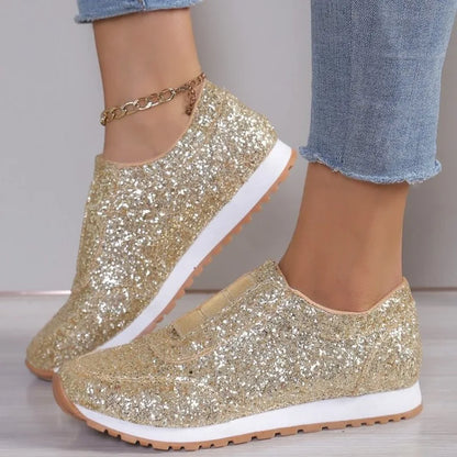 2024 Autumn New Fashion Slip-on Low-heeled Women's Sneakers Gold Silver Trend Sport Shoes Ladies Outdoor Casual Walking Shoes