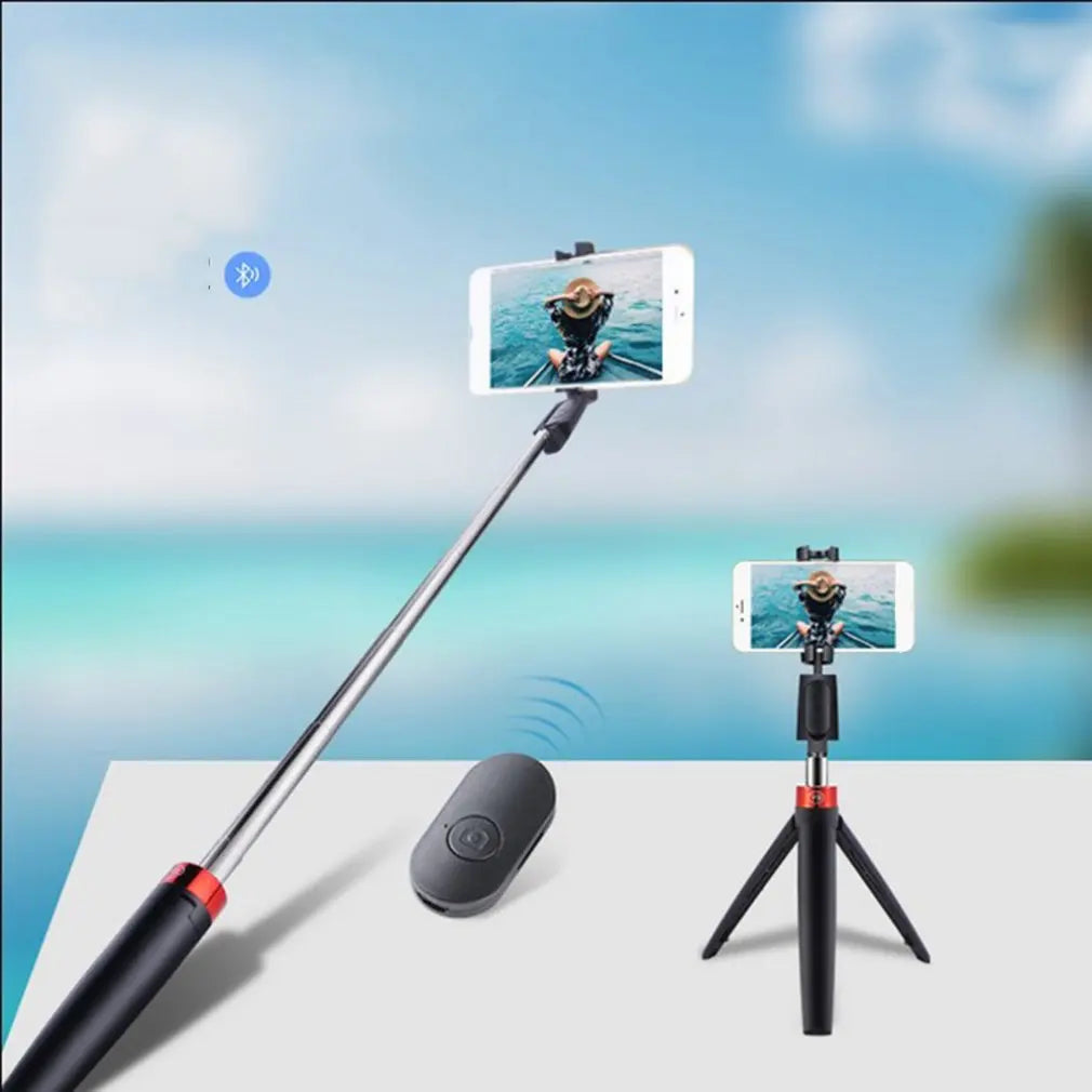 Portable Selfie Stick Phone Tripod with Wireless Remote Extendable Tripod Stand Universal 360 Rotation Live Triangle Bracket