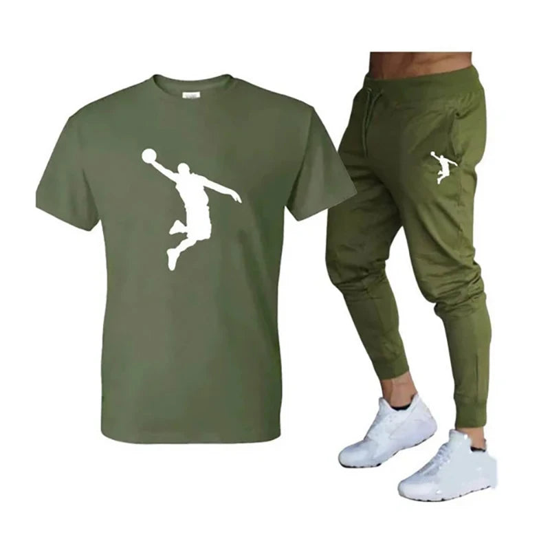 Casual Brand Men's Fitness Jogger T-Shirt and Pants Set Hip Hop Style Summer Tracksuit for Hip Hop Fashion Lovers