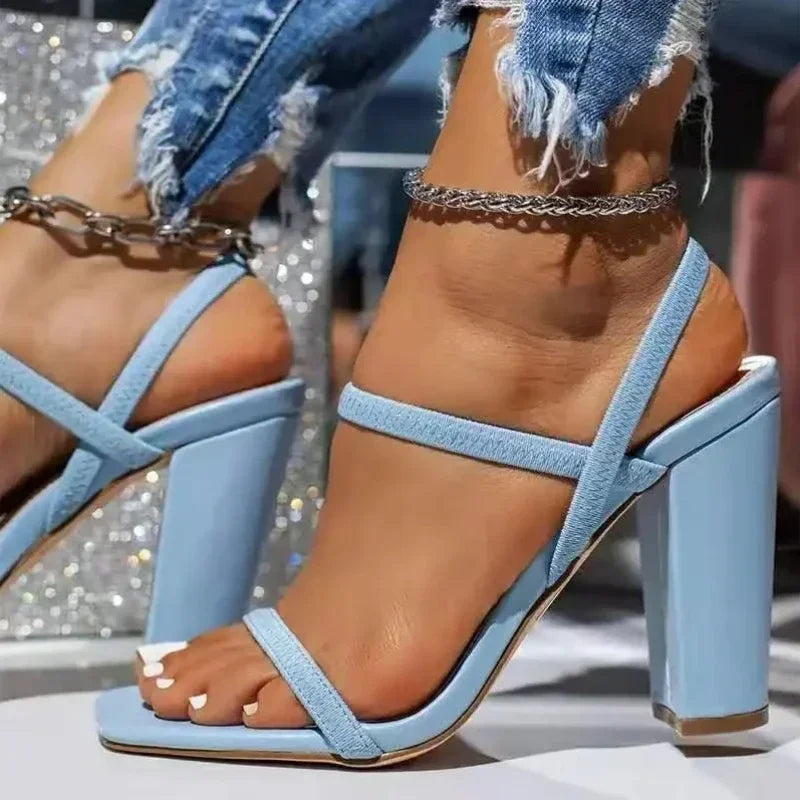 Summer New Plus Size 43 Women'S Sandals Woman Solid Color High Heel Shoes Thick Heel Open Toe Female Sandals Fashion Slippers