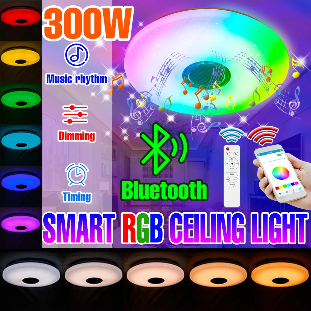 LED Ceiling Light Living Room RGB Smart Lamp Chandelier Built In Bluetooth Speaker Remote APP Control LED Lamp For Home Decor