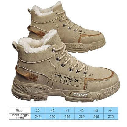 New Boots Men Winter Fashion Plush Shoes Snow Boots Male Casual Outdoor Sneakers Lace Up Warm Shoes Non Slip Ankle Boots Male