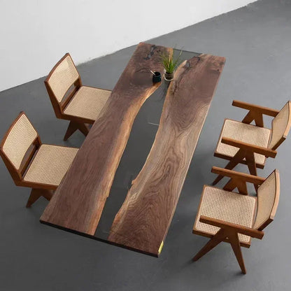 Hot Sale Dining Table Black And Wood Epoxy Black Walnut Wood Epoxy Resin River Table New