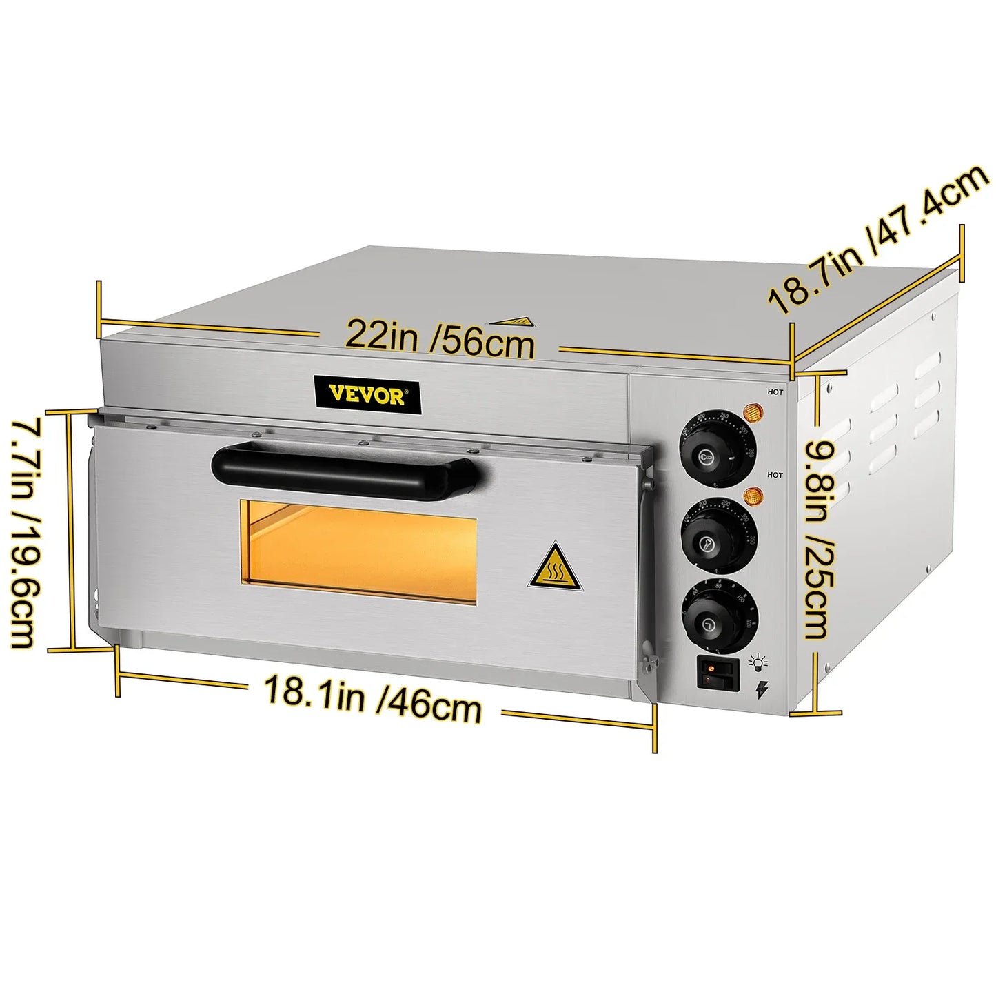 VEVOR Commercial Electric Pizza Oven 14" Single Deck Layer 220V 1300/2000W with Stone and Shelf Multipurpose Pizza Maker