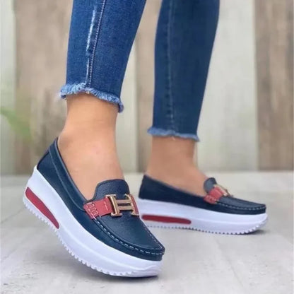 Women Leather PU Waterproof Fashion Round Toe Sneakers Woman Daily Casual Shallow Mouth Slip-on Walking Female Vulcanized Shoes