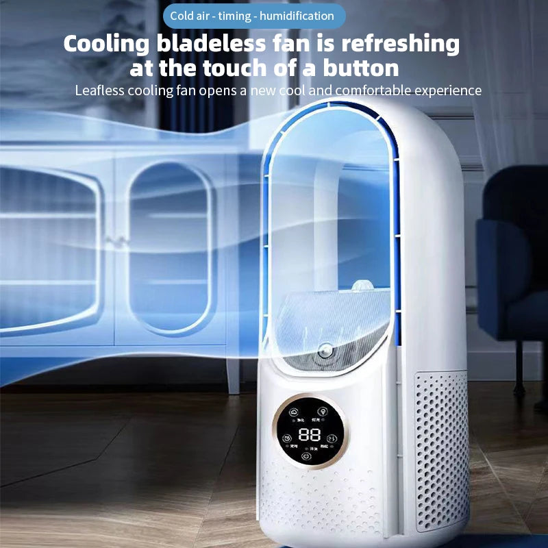 Portable Air Conditioner Fan with Timing Humidification, Mini Air Cooler, Desk Air Conditioning Fan, 6 Speeds, Bladeless, 3 in 1