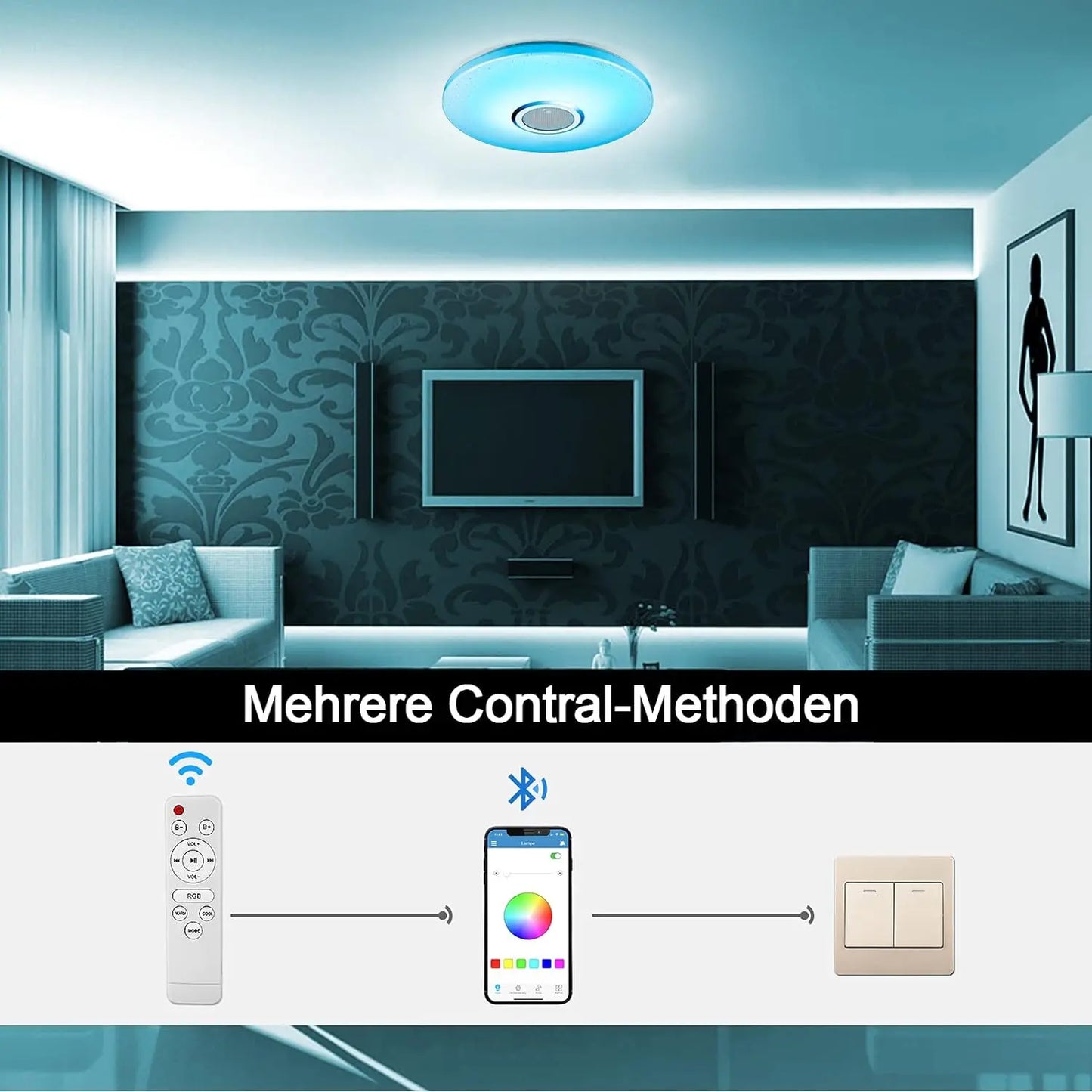 RGB Smart LED Ceiling Light Music Player Indoor Decor Lamp 220V Speaker APP Remote Control Bluetooth Dimming Bedroom Holiday