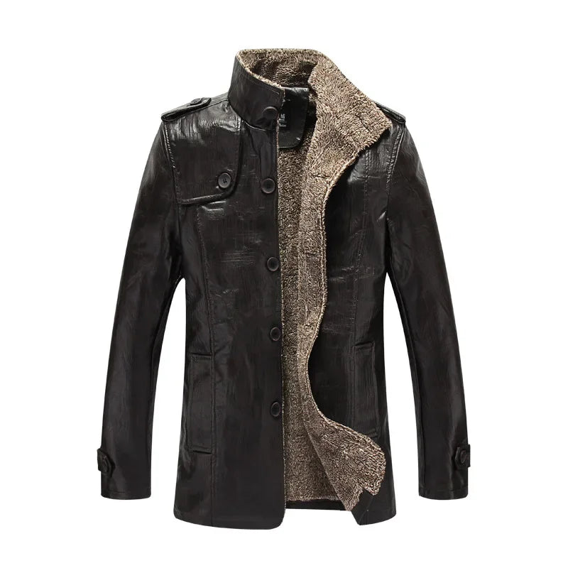 Autumn/winter Men's Fleece-lined Leather Jacket Medium-length Casual Korean Style Motorcycle Pu Leather Jacket Thickened