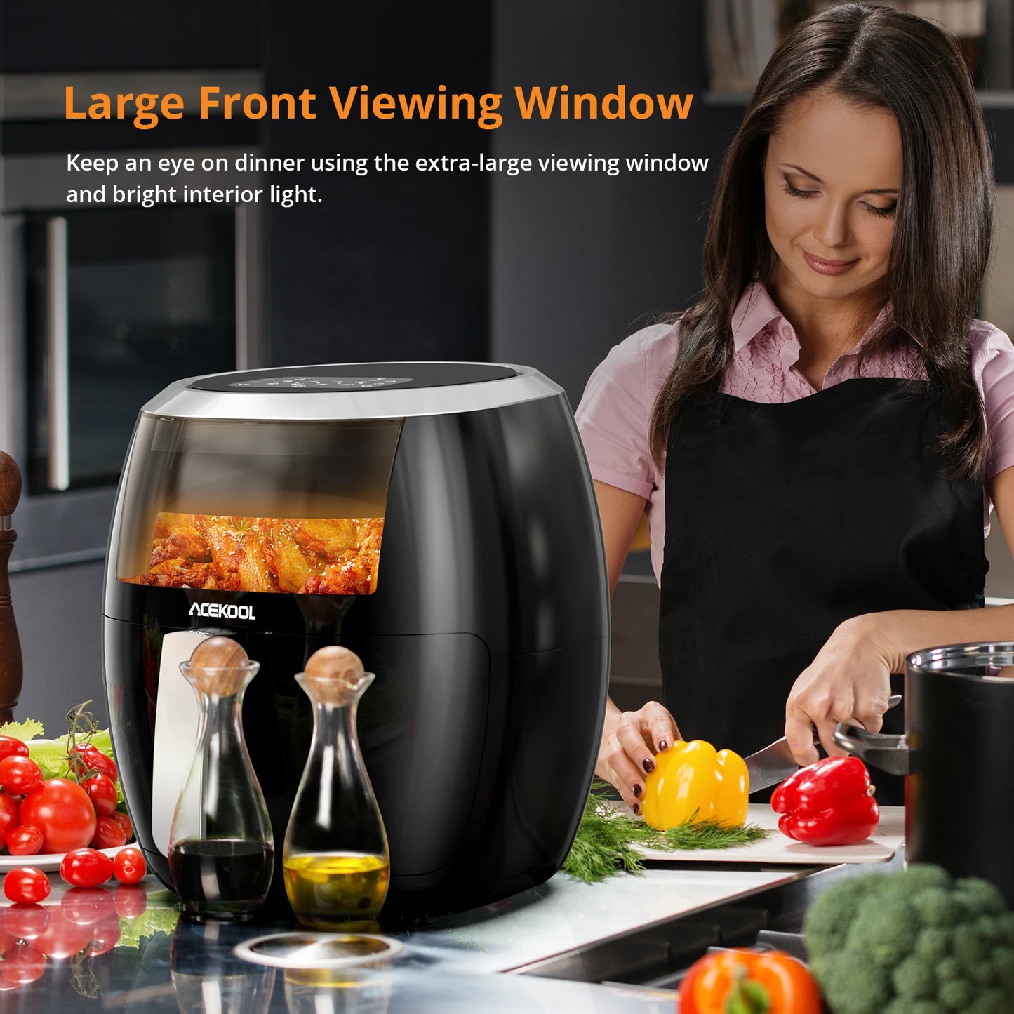 Air Fryer, 8 QT Airfryer Oven with Viewing Window Oilless Cooker with Digital Display 8 Cooking Presets Dishwasher Safe black