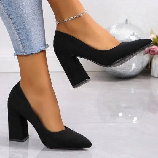 Women's Shoes 2024 Brand Slip on Women's Pumps Autumn Pointed Toe Solid Flock Fashion Dress Shallow Mouth Elegant High Heels