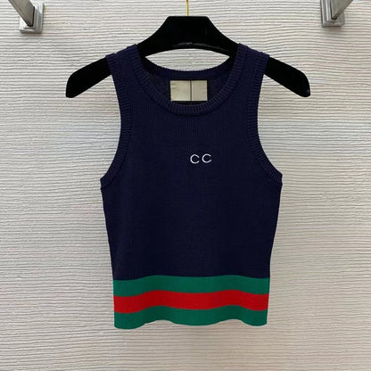 2024 Europe America Top hot tees Women Vest Embroidery Letter logo Knitted shirt Women Tops 4 colours