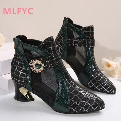 Spring and Summer New High Heel Mesh Boots Hollow Mesh Sandals Thick Heel Fashion Women's Shoes Women's Sandals