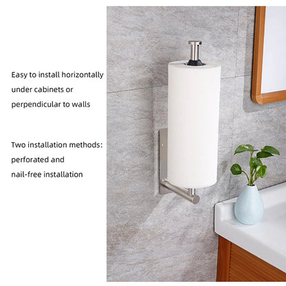 Stainless Steel Paper Towel Holder Punch-free Bathroom Toilet Paper Holder Storage Rack Kitchen Organizer Adhesive Wall Mount