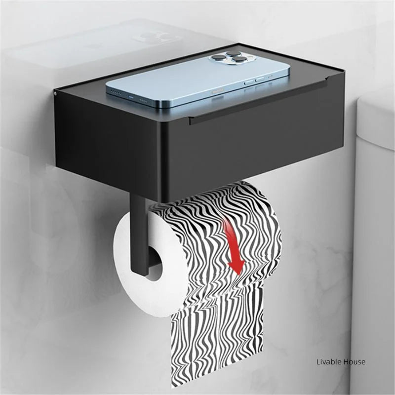 Black Roll Paper Holder with Wipes Dispenser Bathroom Storage Rack Multi-function Toilet Roll Holder Bathroom Hardware Accessori