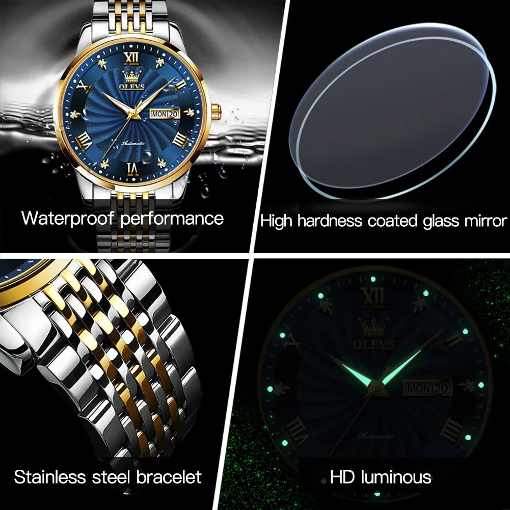 OLEVS Automatic Men's Watch Original Wrist watch Stainless steel Waterproof Swiss Movement Business TOP Brand Relógio Masculino