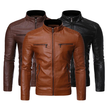 2023 New Autumn Men Causal Vintage Leather Jacket Coat Men Spring Outfit Design Motor Biker Pocket Pu Leather Jacket Men M-4Xl