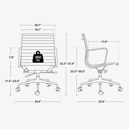 Mid Back Classic Genuine Leather Office Chair Ergonomic Office Chair Adjustable Swivel Leather Computer Desk Gaming Chair