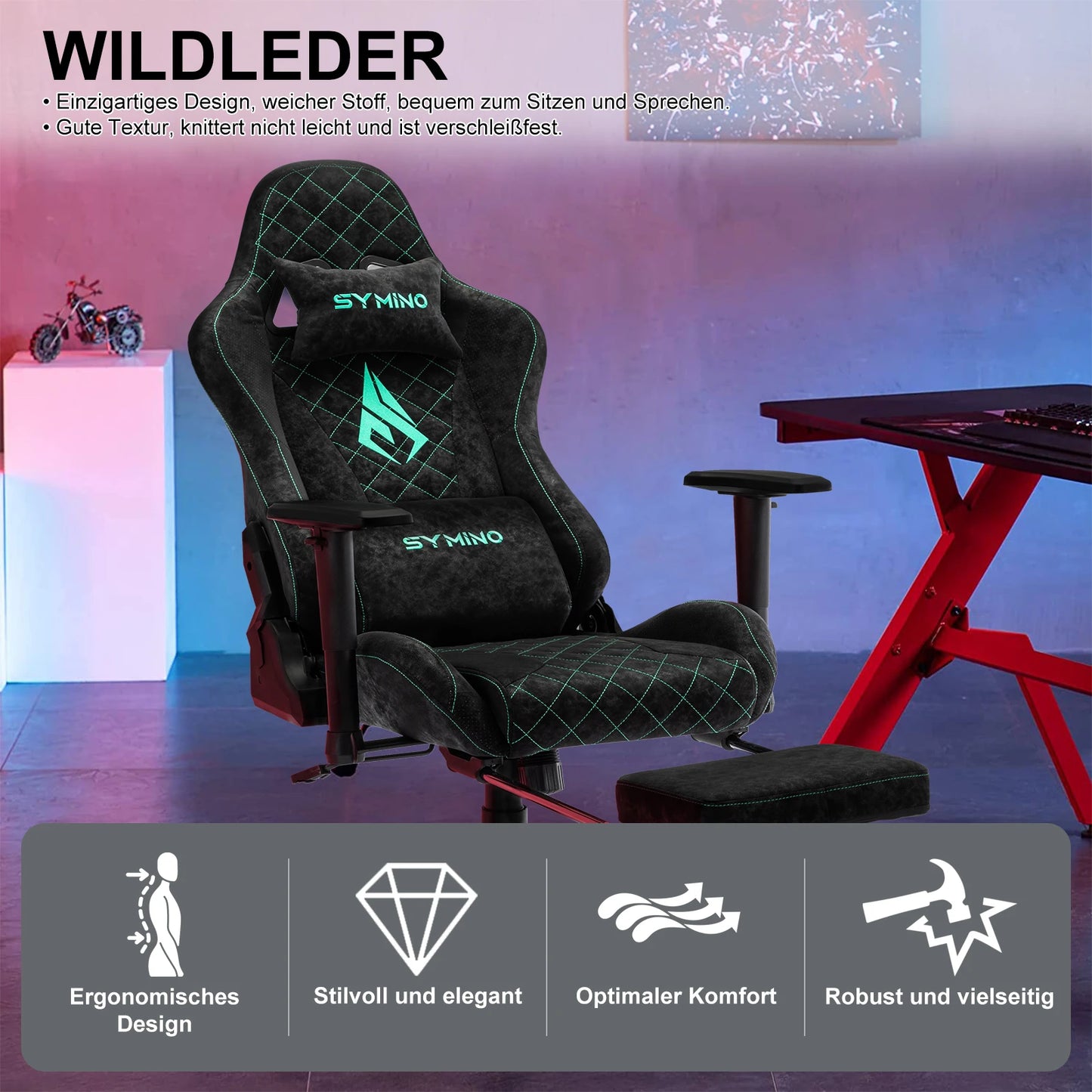 Symino Gaming Chair with Footrest, Racing Chair Design PC Chair, Vintage PU Leather, Ergonomic Office Chair