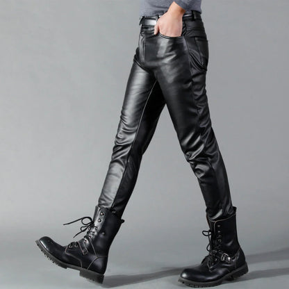 Men's Leather Pants Skinny Fit Elastic Fashion PU Leather Biker's Trousers Nightclub Party & Dance Pants Thin