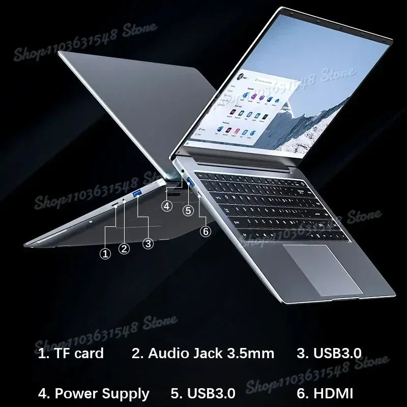 Ultra Slim Laptop 14.1" 16GB RAM 2TB SSD Intel N3700 Notebook Gamer 1920*1080 Display Office Study Computer PC Windows 11 Pro