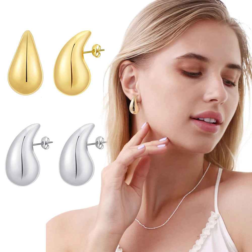 2023 New Water Drop Stainless Steel Stud Earrings For Women Teardrop Droplet Hollow Gold Color Waterproof Charm  Hypoallergenic