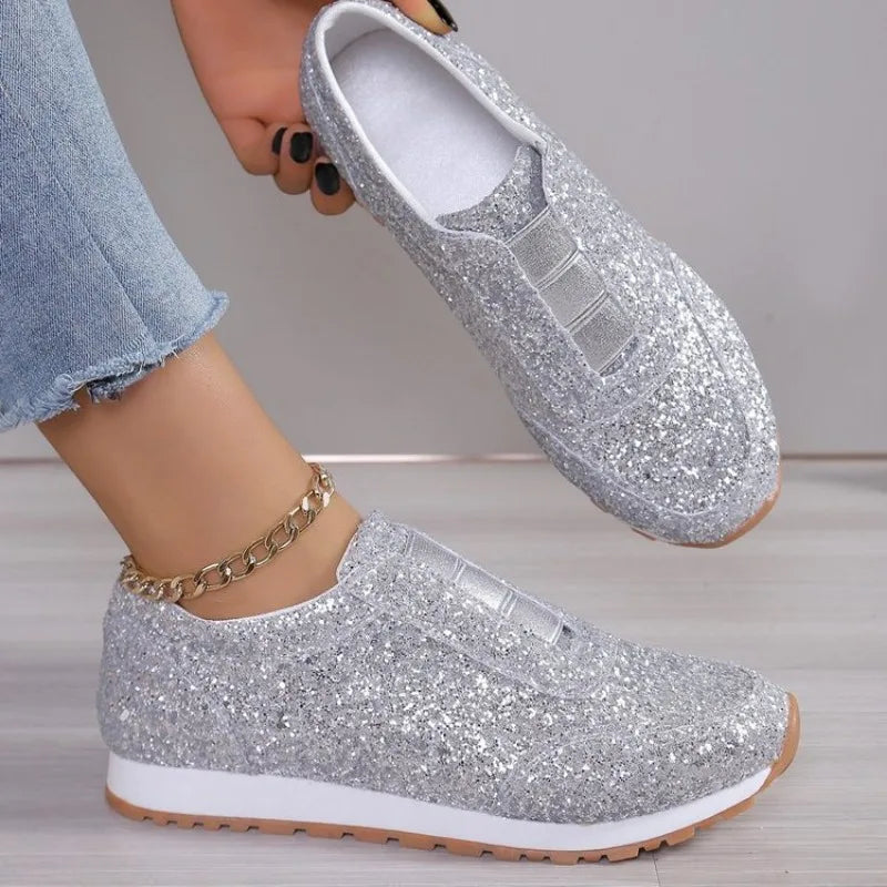 2024 Autumn New Fashion Slip-on Low-heeled Women's Sneakers Gold Silver Trend Sport Shoes Ladies Outdoor Casual Walking Shoes