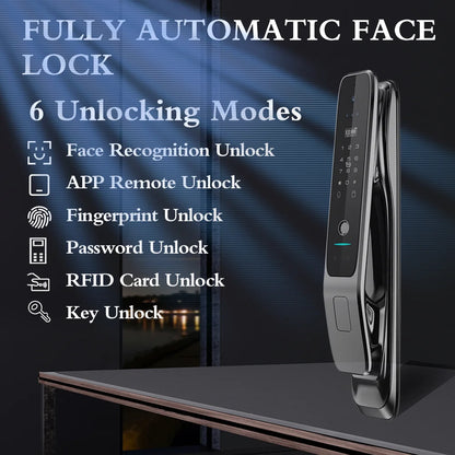 Tuya WiFi 3D Face Smart Door Lock Security Camera Digital Electronic Lock Smart Fingerprint Password Biometric Key Unlock