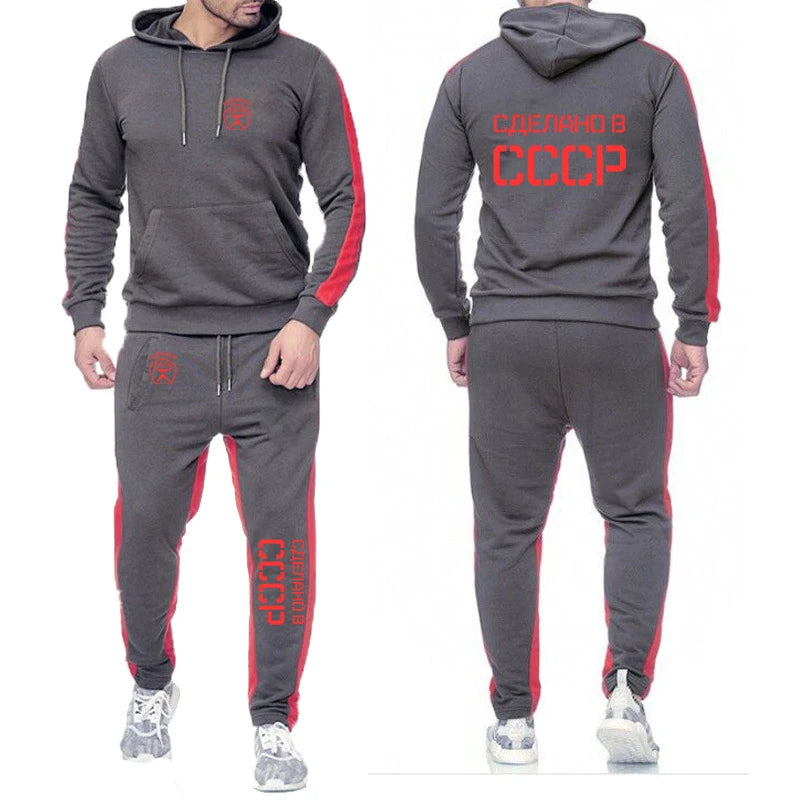 CCCP Russian Soviet USSR 2025 Men's New Sport Wear Hoodie High Quality Solid Color Long Sleeve Tracksuit+Casual Sweatpants Suit