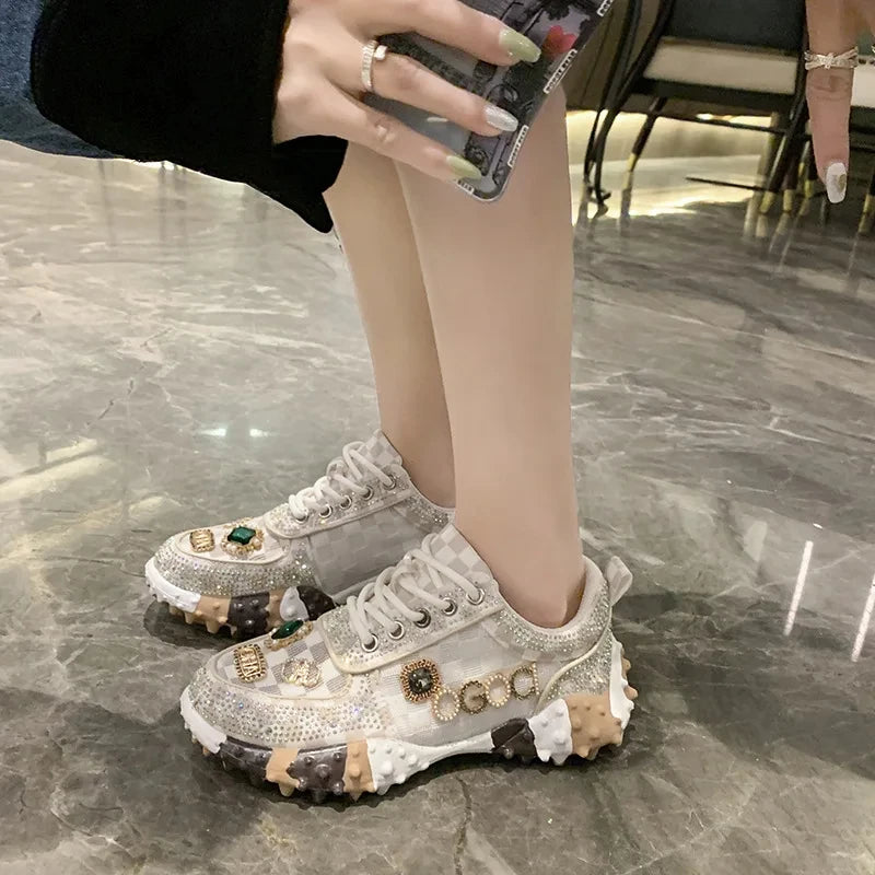 Women's Sneakers Water Diamond Fashion Luxury Rhinestone Ladies Shoes 2024 New Outdoor Platform Female Sports Shoes Vulcanized