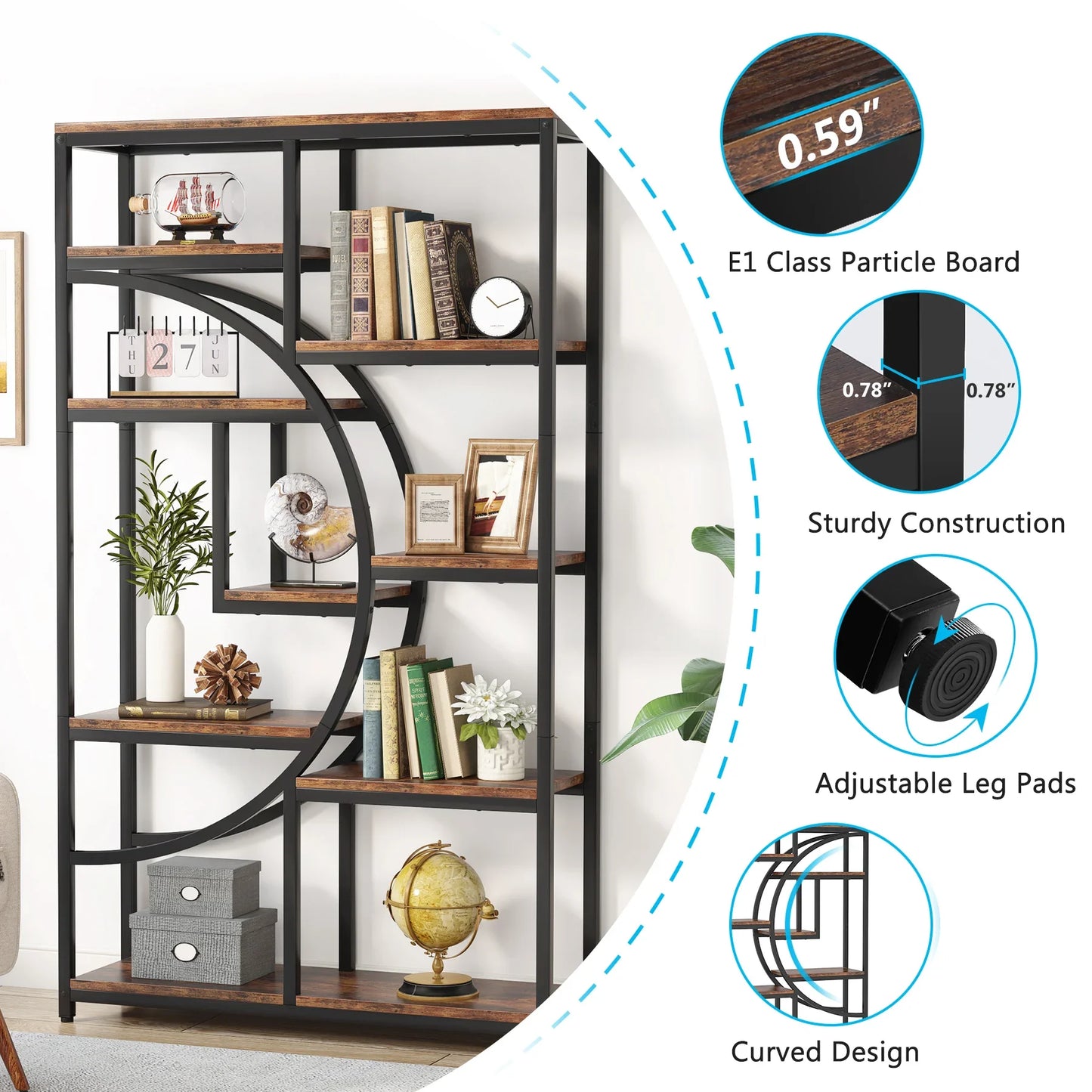 Tribesigns Bookshelf Industrial 5 Tier Etagere Bookcase, Freestanding Tall Bookshelves Display Shelf Storage Organizer