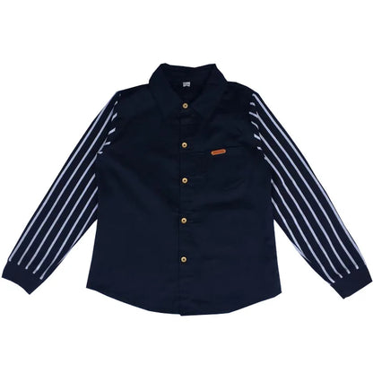 Children's Wear Boys Shirt Long Sleeve Autumn Wear Children's Casual Kids Striped Shirt 4-14 Ages Navy Blue White Kids Stripe