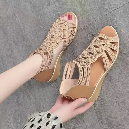 Soft Leather Roman Sandals Women 2024 Summer New Soft Sole Outwear Women's Wedge Shoes Fashion Casual Designer Shoe Ladies