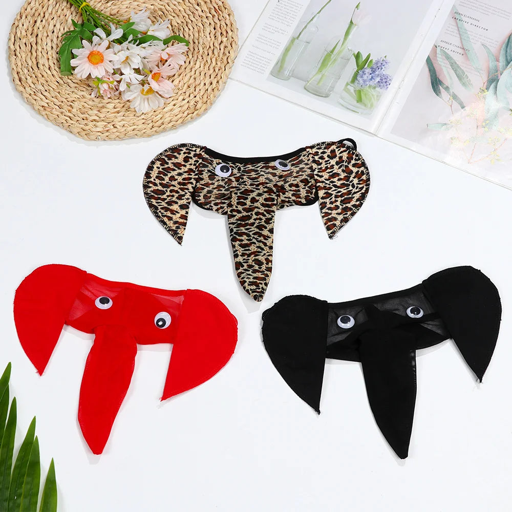 Men's Sexy Underwear Elephant T-Back G-String Briefs Breathable Thong Underpants Lingerie Men's Panties Black Red Leopard