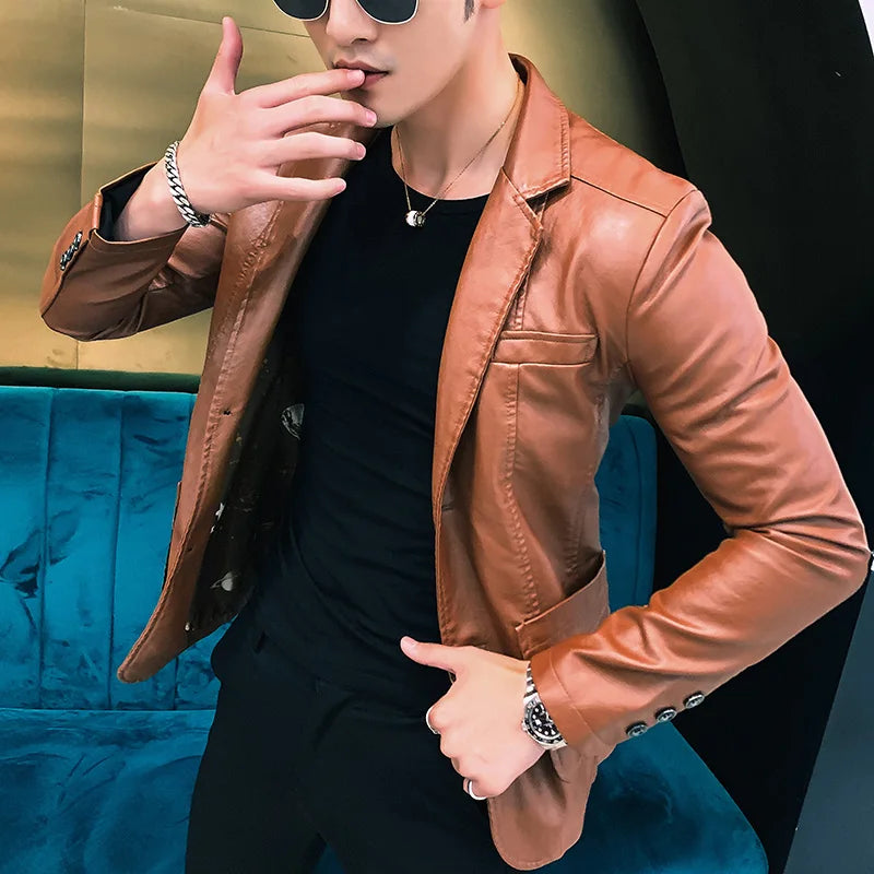 Mens Blazer Jacket Men's Jackets Winter and Autumn Leather Jackets New Arrived 2024 Korean Style Slim Trend Pu Leather Jackets