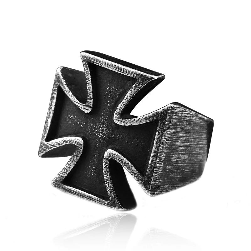 Retro Antique Black German Iron Cross Ring For Men Hip Hop Biker Rings Stainless Steel Cross Fashion Amulet Jewelry Gifts