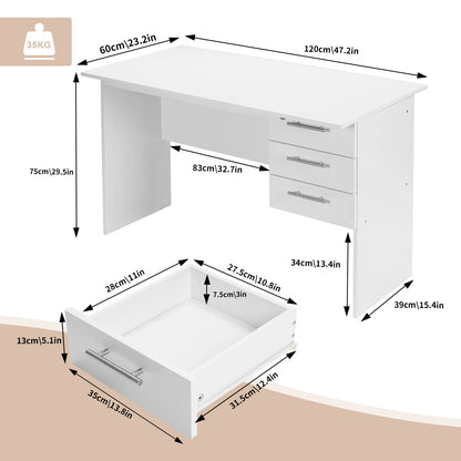 WOLTU Computer Office Desk Black/ White Chipboard Table PC Work Study Table with 3 Drawers Lock for Bedroom Writing Tables