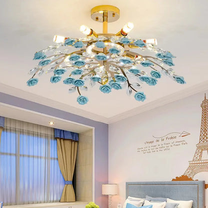 Modern American Luxury Ceramic Flower Crystal Ceiling Light Nordic  Living Room Dining Room Bedroom LED Ceiling Lamp