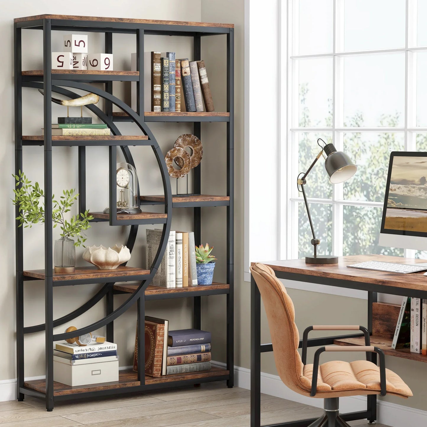 Tribesigns Bookshelf Industrial 5 Tier Etagere Bookcase, Freestanding Tall Bookshelves Display Shelf Storage Organizer