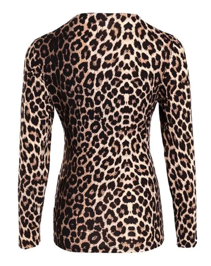 Sexy Elegant Cheetah Print V-Neck Long Sleeve Top 2025 Autumn Winter Spring New Fashion Casual T-Shirt Pullover Tops