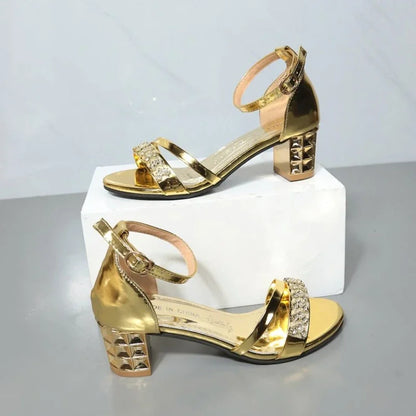 2024 New Fashion Women's High Heel Sandals Summer Popular New Shiny Diamond Gold Anti-slip Sandalias Zapatos Shoes for Woman