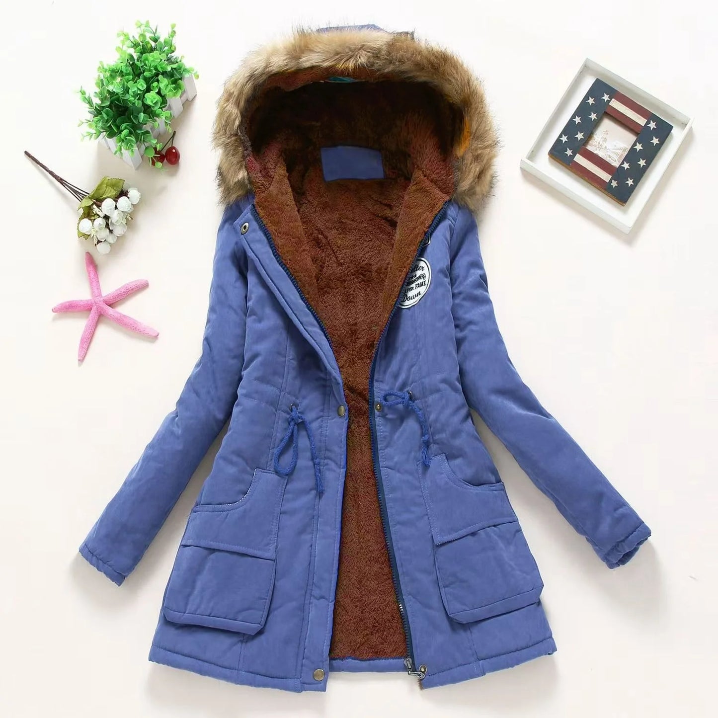 Casual All-Match Winter Jacket Women New In Coat Fleece Warm Elegant Multicolor Padded Jacket Slim Drawstring Outdoor Hooded Top