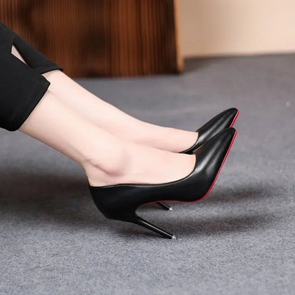 Sexy Fashion Women's Soft Leather Pumps Spring New Thin High Heels 2024 New Dress Shoes Ladies Stiletto Black Big Size